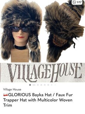 Villagehouse Bayka Hat / Faux Fur Trapper Hat with Multicolor Woven Trim